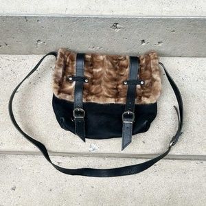 RECYCLED FUR & SUEDE MESSENGER BAG